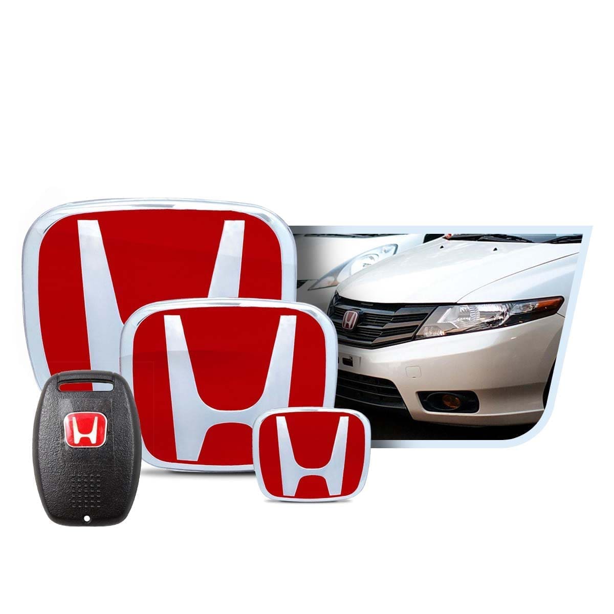 KIT-X4-CITY-08-13-ROJ Kit X4 Emblemas Exteriores - Volante y Llave Rojas City 08-13 - Imagen 1