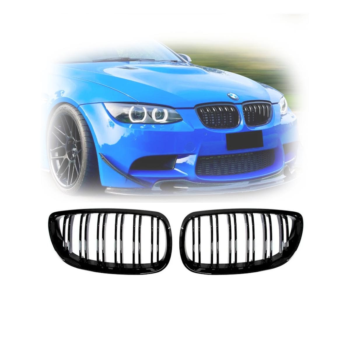 PARR032-PRE-1 Parrilla Kidneys Riñones Negra Brillante BMW Serie 3 Coupe E92 Pre-LCI 05-08 Doble Vira - Imagen 1