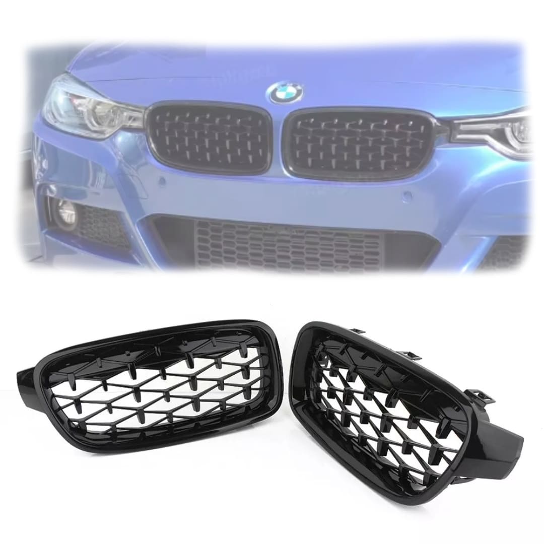 PARR034-7 Parrilla Kidneys Riñones Diamantes BMW Serie 3 F30 Negra Brillante - Imagen 1
