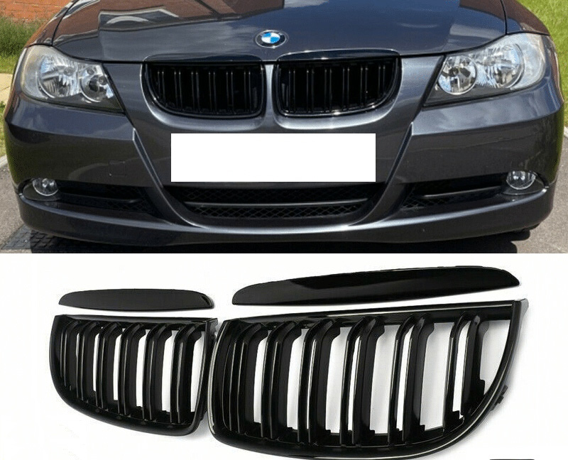 bmw-e90-pre-lci-grille-main Parrilla Kidneys De Doble Vira Riñones Negra Brillante BMW Serie 3 Sedan E90 Pre-LCI 05-08 - Imagen 1