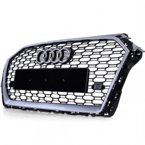 Parrilla estilo Rs3 para Audi A3 8v 17-20 Negra con Borde Gris + Quattro